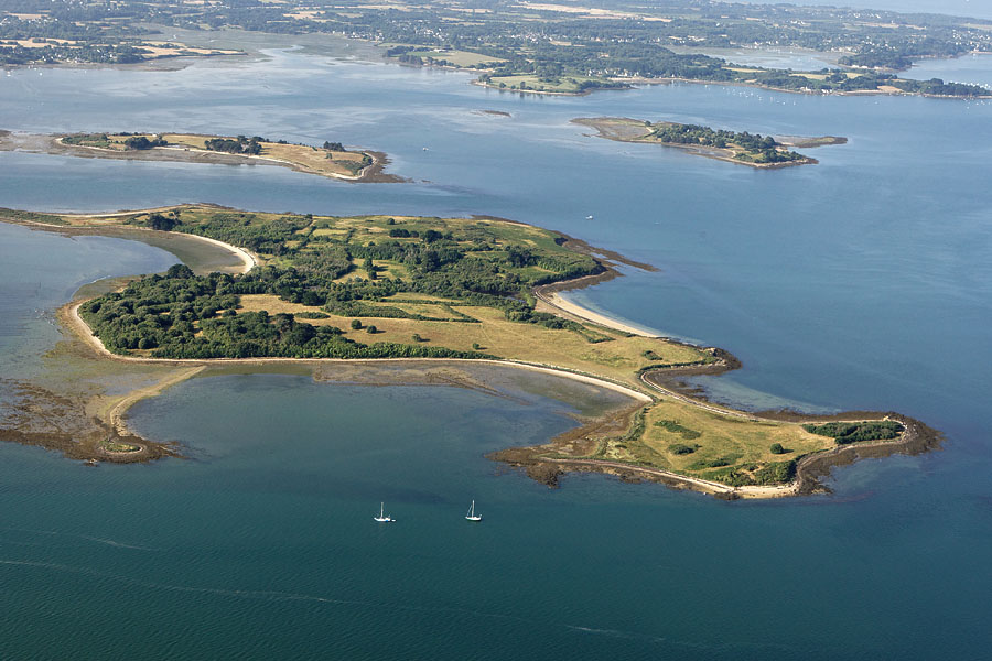 vue aerienne  de l'île Ilur (Comm. d'île-d'Arz), Golfe du Morbihan (56)