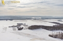 Dourdan vue du ciel sous la neige