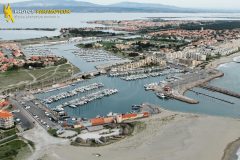 Barcarès marina and mountain seen from the sky in Occitanie