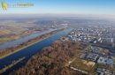 The Seine river at Mantes-la-Jolie seen fron the sky in Yvelines department