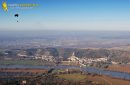 La Roche-Guyon en Vexin and paramotor seen from the sky in the Val-d'Oise