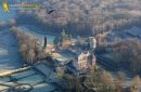 Haut Rosay castle and paramotor seen fron the sky in the Yvelines department , France