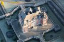 Haut Rosay castle close-up seen fron the sky in Ile-de-France région